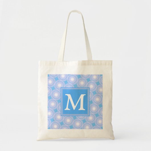 Monogram patroon van elektrische blauwe cirkels tote bag (Voorkant)