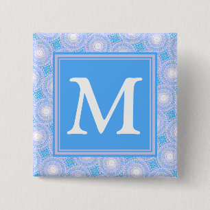 Monogram patroon van elektrische blauwe cirkels vierkante button 5,1 cm