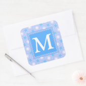 Monogram patroon van elektrische blauwe cirkels vierkante sticker (Envelop)