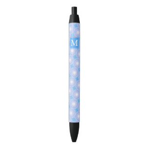 Monogram patroon van elektrische blauwe cirkels zwarte inkt pen