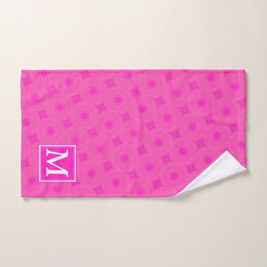 Monogram patroon van hete roze cirkels bad handdoek (Handdoek)