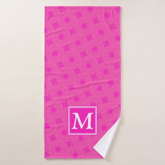 Monogram patroon van hete roze cirkels badhanddoek (Badhanddoek)