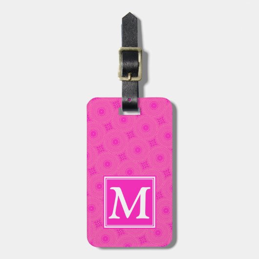 Monogram patroon van hete roze cirkels bagagelabel (Voorkant verticaal)