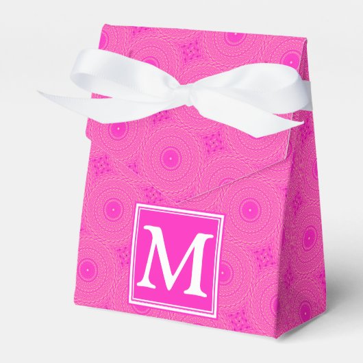 Monogram patroon van hete roze cirkels bedankdoosjes (Voorkant Zijde)
