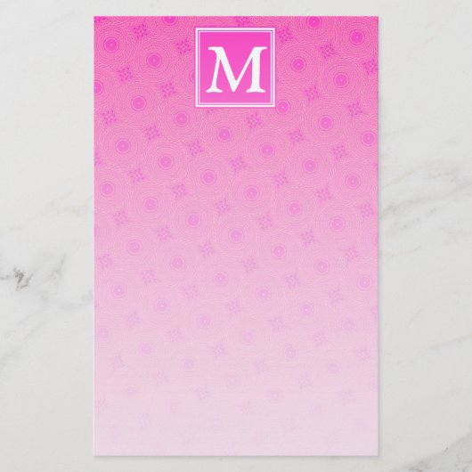 Monogram patroon van hete roze cirkels briefpapier (Voorkant)