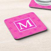 Monogram patroon van hete roze cirkels drankjes onderzetter (Linkerzijde)