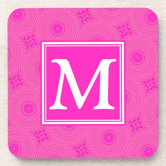 Monogram patroon van hete roze cirkels drankjes onderzetter (Voorkant)