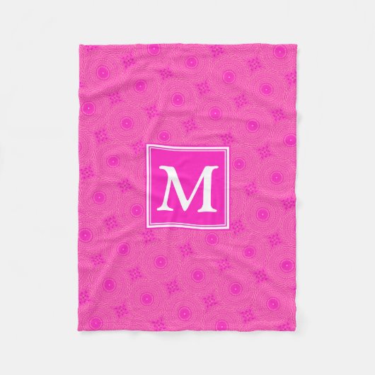 Monogram patroon van hete roze cirkels fleece deken (Voorkant)