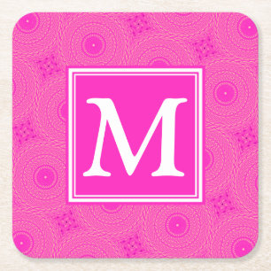 Monogram patroon van hete roze cirkels kartonnen onderzetters