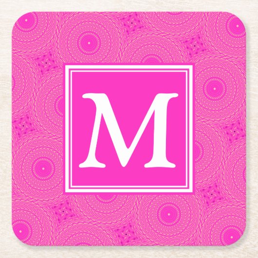 Monogram patroon van hete roze cirkels kartonnen onderzetters (Voorkant)