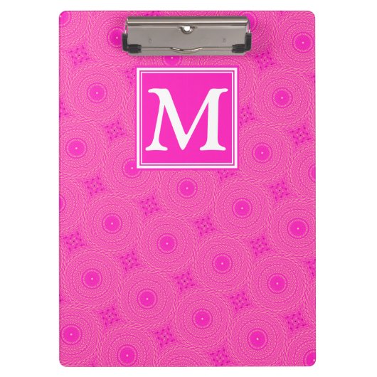 Monogram patroon van hete roze cirkels klembord (Voorkant)