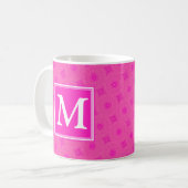 Monogram patroon van hete roze cirkels koffiemok (Voorkant links)