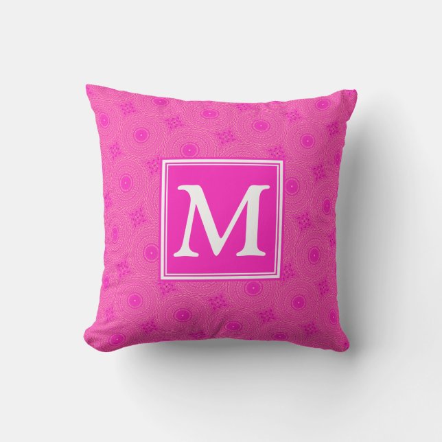 Monogram patroon van hete roze cirkels kussen (Voorkant)