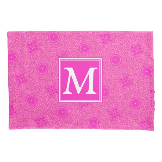 Monogram patroon van hete roze cirkels kussensloop (Voorkant)