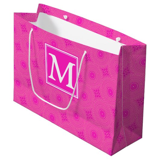Monogram patroon van hete roze cirkels large cadeautasje (Voorkant Gekanteld)