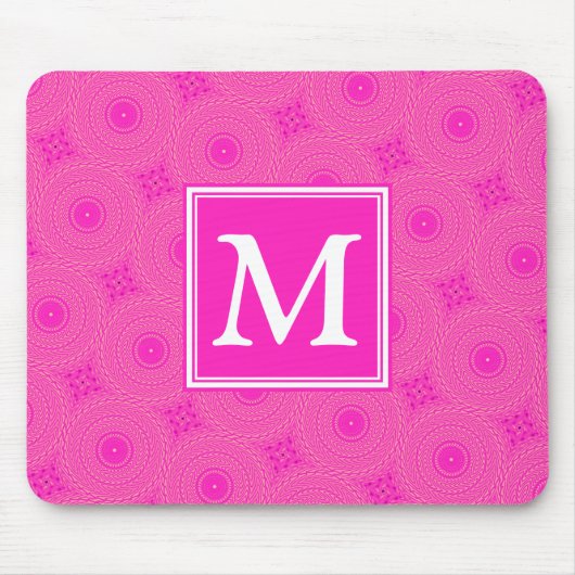 Monogram patroon van hete roze cirkels muismat (Voorkant)