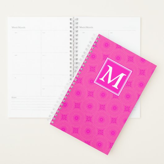 Monogram patroon van hete roze cirkels planner (Display)