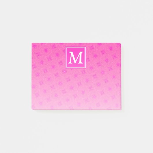 Monogram patroon van hete roze cirkels post-it® notes (Voorkant)