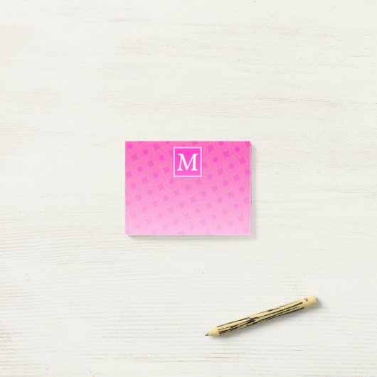 Monogram patroon van hete roze cirkels post-it® notes (Op bureau)