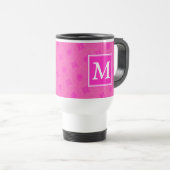 Monogram patroon van hete roze cirkels reisbeker (Voorkant rechts)