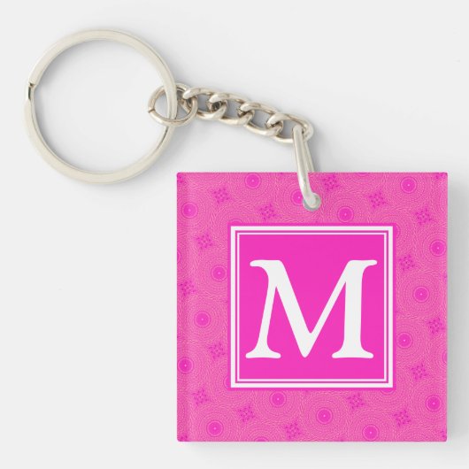 Monogram patroon van hete roze cirkels sleutelhanger (Voorkant)