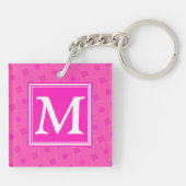 Monogram patroon van hete roze cirkels sleutelhanger (Achterkant)