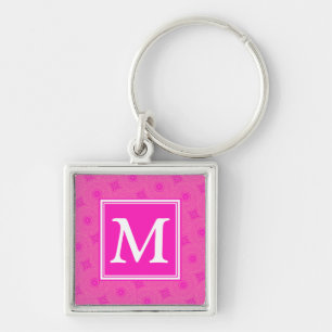 Monogram patroon van hete roze cirkels sleutelhanger