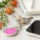 Monogram patroon van hete roze cirkels sleutelhanger (Zijkant)