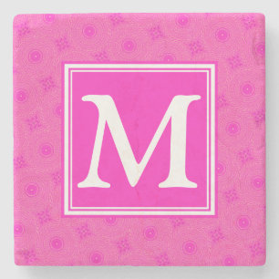 Monogram patroon van hete roze cirkels stenen onderzetter