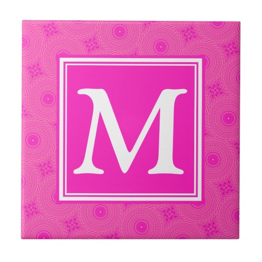 Monogram patroon van hete roze cirkels tegeltje (Voorkant)