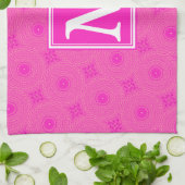 Monogram patroon van hete roze cirkels theedoek (Gevouwen)