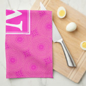 Monogram patroon van hete roze cirkels theedoek (Quarter Fold)