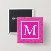 Monogram patroon van hete roze cirkels vierkante button 5,1 cm (Voorkant /achterkant)