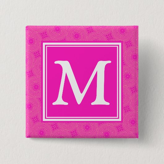 Monogram patroon van hete roze cirkels vierkante button 5,1 cm (Voorkant)