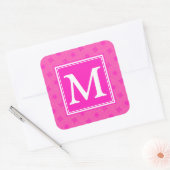 Monogram patroon van hete roze cirkels vierkante sticker (Envelop)