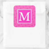 Monogram patroon van hete roze cirkels vierkante sticker (Tas)