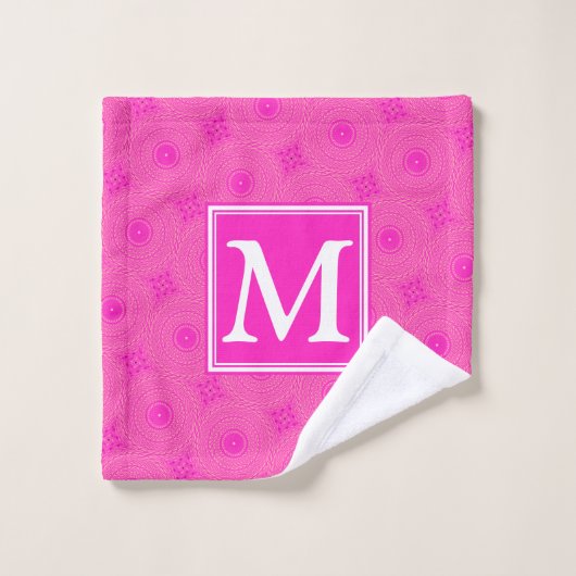 Monogram patroon van hete roze cirkels washandje (Wasdoekje)