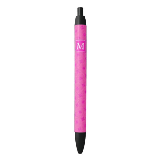 Monogram patroon van hete roze cirkels zwarte inkt pen (Voorkant Verticaal)