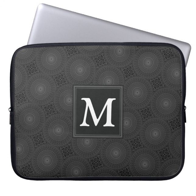 Monogram patroon van koolcirkels laptop sleeve (Voorkant)