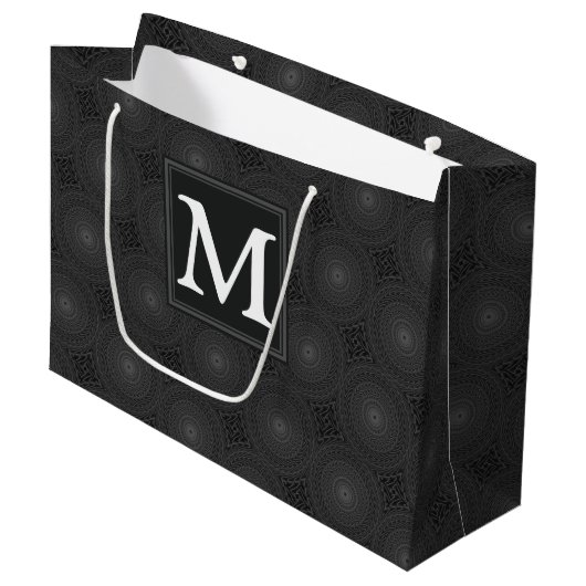 Monogram patroon van koolcirkels large cadeautasje (Voorkant Gekanteld)