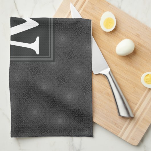 Monogram patroon van koolcirkels theedoek (Quarter Fold)
