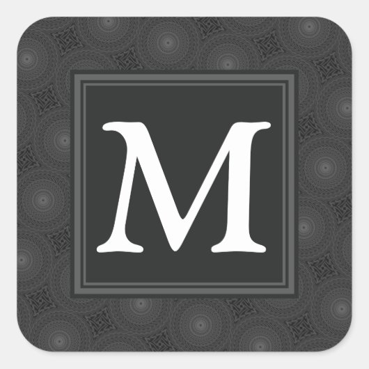 Monogram patroon van koolcirkels vierkante sticker (Voorkant)