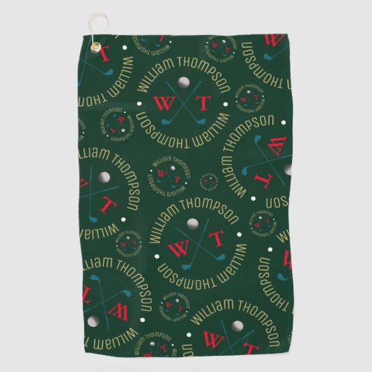 Monogram Patroon voor Golf Spelers Donkergroen Golfhanddoek (Voorkant)