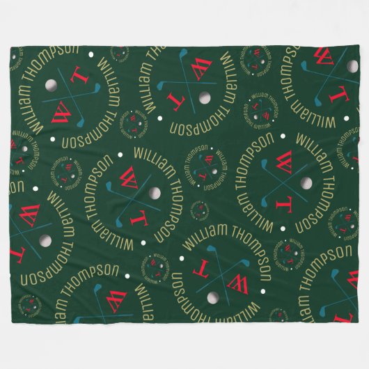 Monogram Patroon voor Golfspelers Donkergroen Groo Fleece Deken (Voorkant (Horizontaal))
