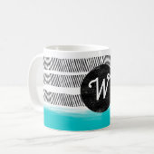 monogram patroon zwarte witte turquots moderne koffiemok (Voorkant links)