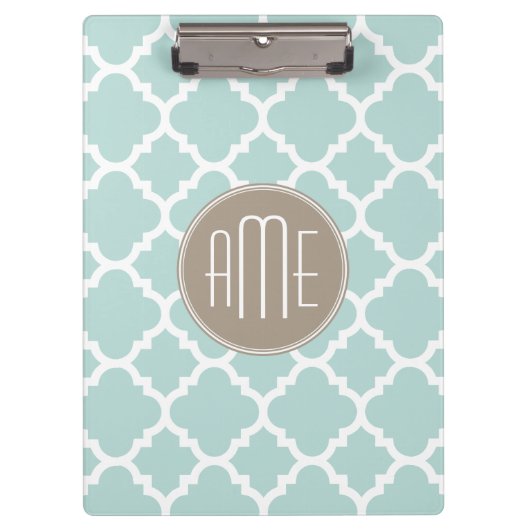 Monogram patroonmonogram pastel Mint en Tan Quatre Klembord (Voorkant)