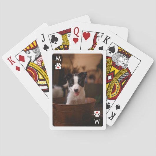 Monogram Pauw Afdrukken Rood Hartfoto Pokerkaarten (Achterkant)