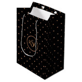 Monogram peach & Black Polka Dots Medium Cadeauzakje (Voorkant Gekanteld)