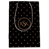 Monogram peach & Black Polka Dots Medium Cadeauzakje (Voorkant)