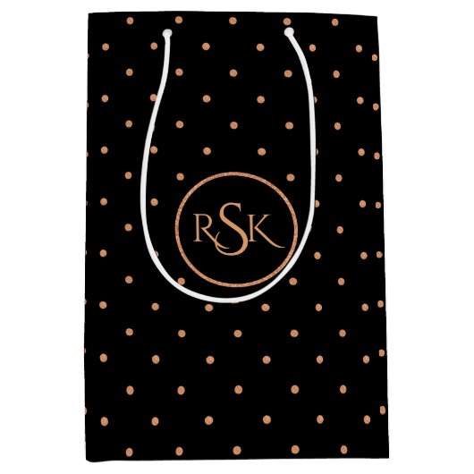 Monogram peach & Black Polka Dots Medium Cadeauzakje (Voorkant)
